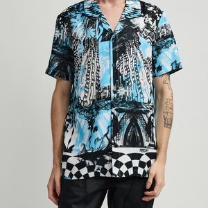 Reason Brand Men's Linen Texture Button Down Shirt Blue NWT Size L BR-3104